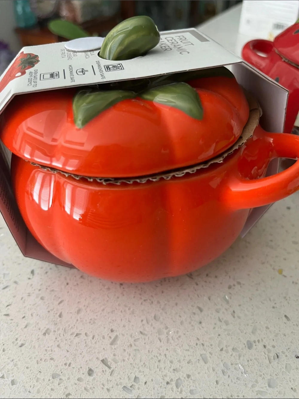 Red Ceramic Tomato Bowl with Lid - Decorative Fruit Design